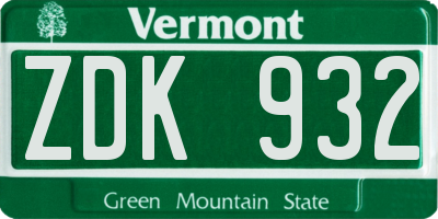 VT license plate ZDK932