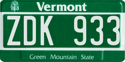 VT license plate ZDK933
