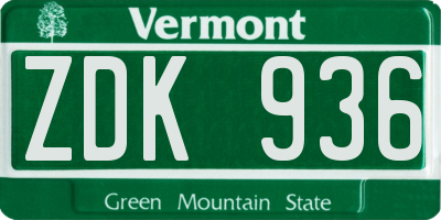VT license plate ZDK936