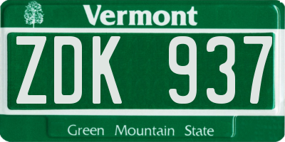 VT license plate ZDK937