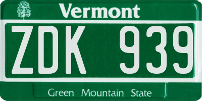 VT license plate ZDK939