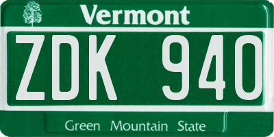 VT license plate ZDK940