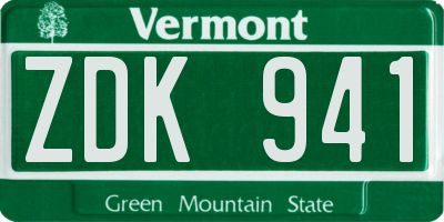 VT license plate ZDK941