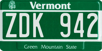 VT license plate ZDK942