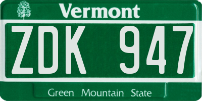 VT license plate ZDK947