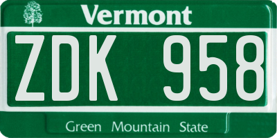 VT license plate ZDK958