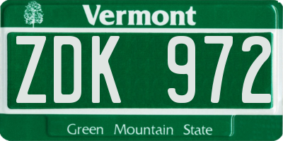 VT license plate ZDK972