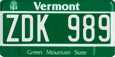 VT license plate ZDK989