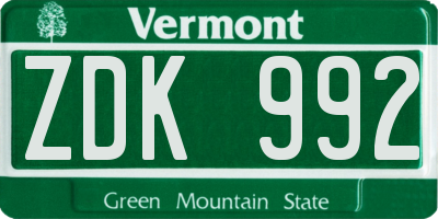 VT license plate ZDK992