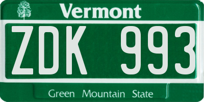 VT license plate ZDK993