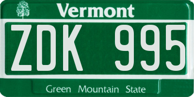 VT license plate ZDK995