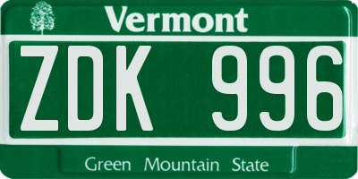 VT license plate ZDK996