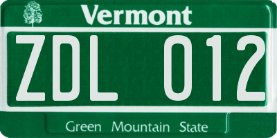 VT license plate ZDL012