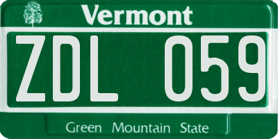 VT license plate ZDL059