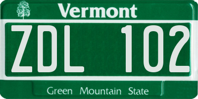 VT license plate ZDL102