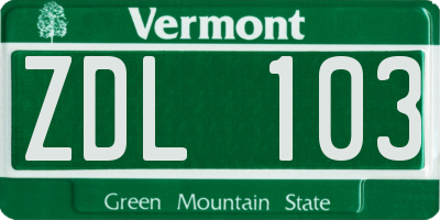 VT license plate ZDL103