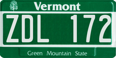VT license plate ZDL172