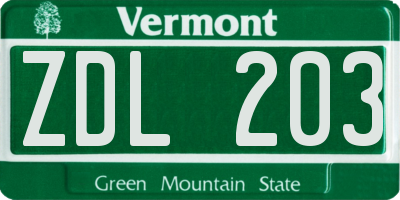 VT license plate ZDL203