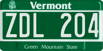 VT license plate ZDL204