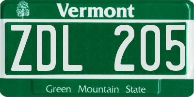 VT license plate ZDL205