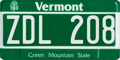 VT license plate ZDL208