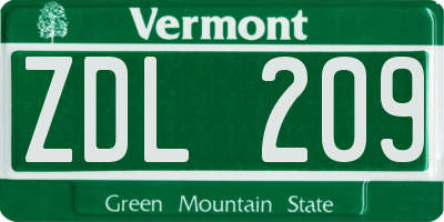 VT license plate ZDL209