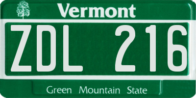VT license plate ZDL216