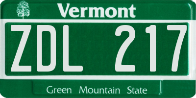 VT license plate ZDL217