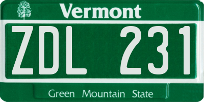 VT license plate ZDL231