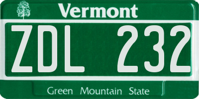 VT license plate ZDL232
