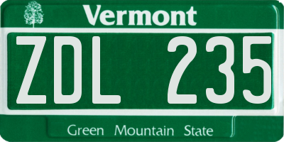 VT license plate ZDL235