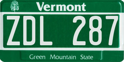 VT license plate ZDL287