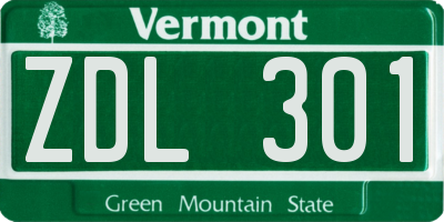 VT license plate ZDL301