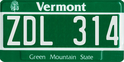 VT license plate ZDL314