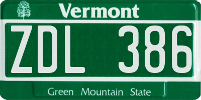 VT license plate ZDL386