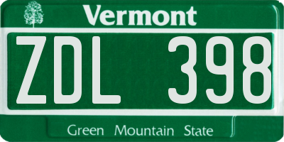 VT license plate ZDL398