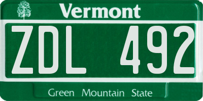 VT license plate ZDL492
