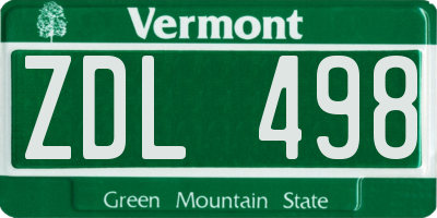 VT license plate ZDL498