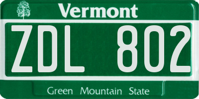 VT license plate ZDL802