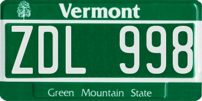VT license plate ZDL998