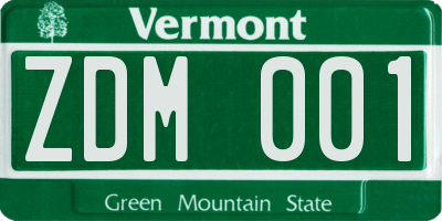 VT license plate ZDM001