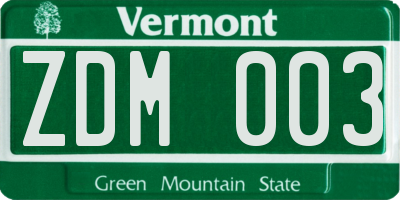 VT license plate ZDM003