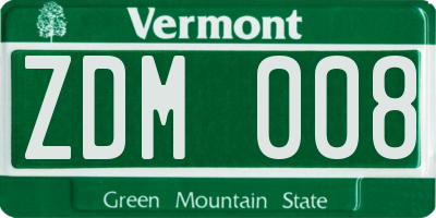 VT license plate ZDM008