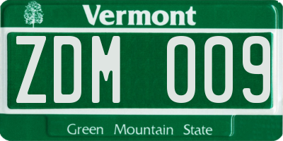VT license plate ZDM009