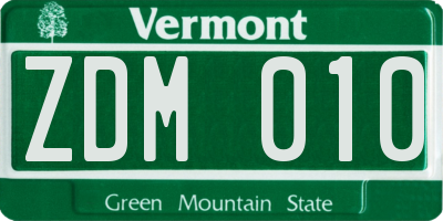 VT license plate ZDM010