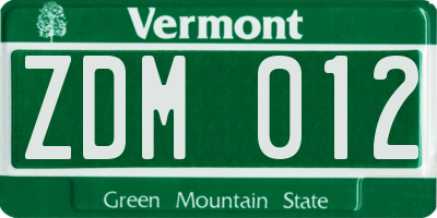 VT license plate ZDM012