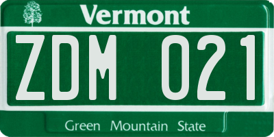 VT license plate ZDM021