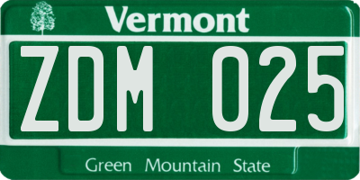 VT license plate ZDM025