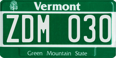 VT license plate ZDM030