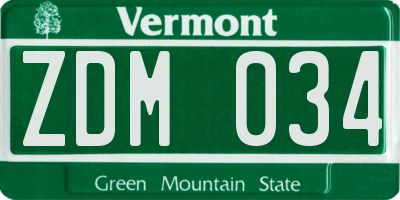 VT license plate ZDM034